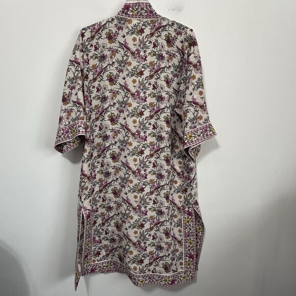 Max Studio Kimono S Cream Cerise Floral Parrot Long Open Boho Casual Duster NEW - Picture 9 of 11